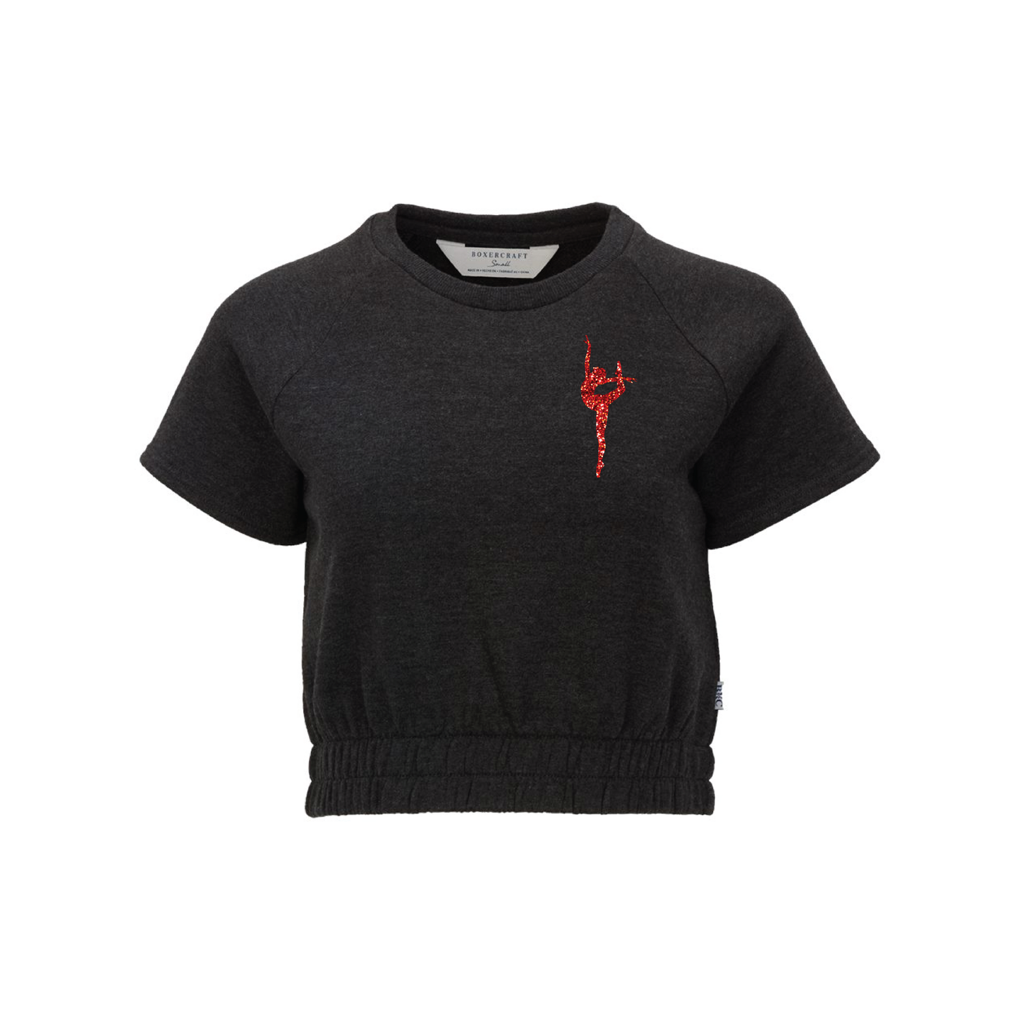 ATTITUDE DANCE - WOMEN'S SHORT SLEEVE CROPPED CREWNECK SWEATSHIRT - GLITTER LOGOS - H5G BRANDS