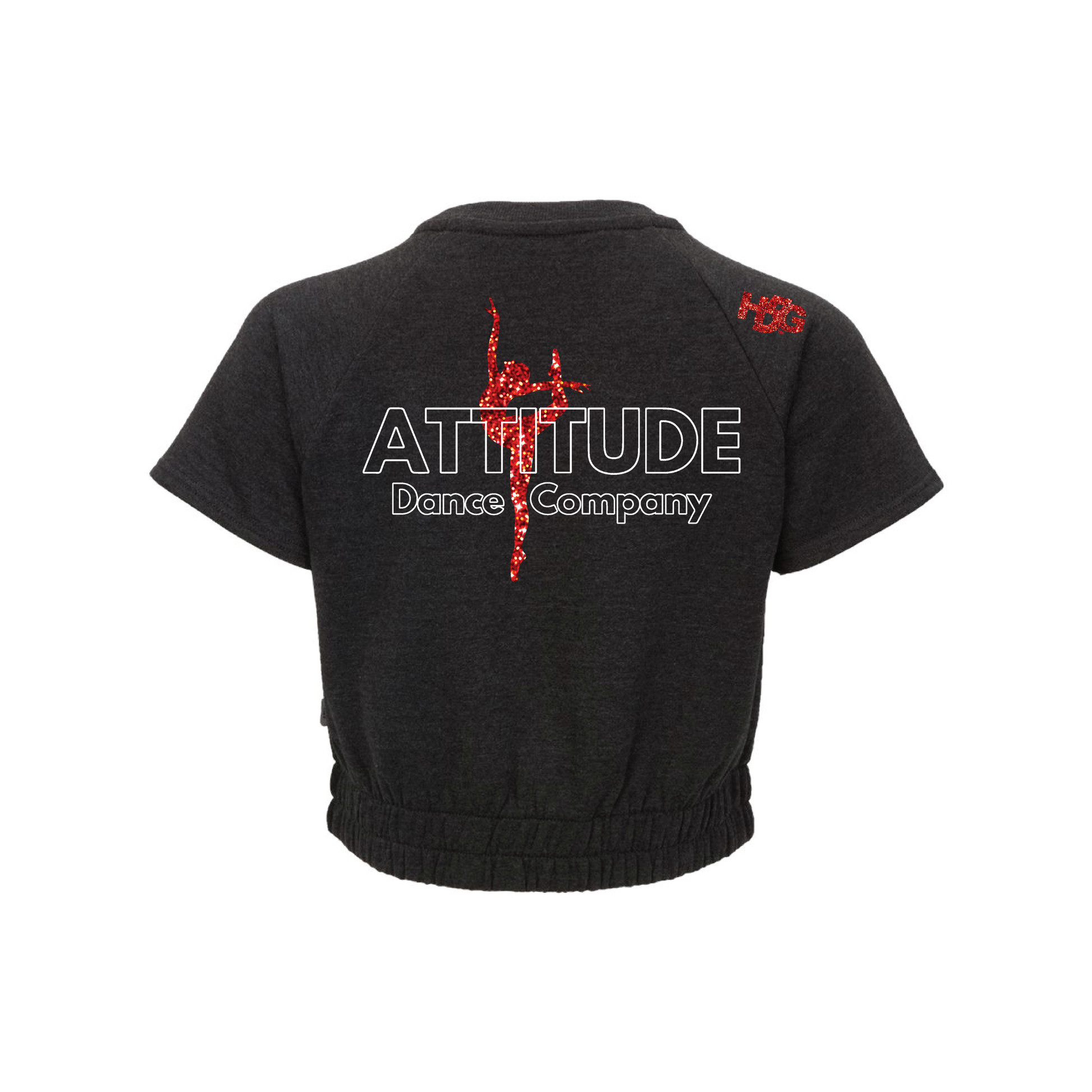 ATTITUDE DANCE - WOMEN'S SHORT SLEEVE CROPPED CREWNECK SWEATSHIRT - GLITTER LOGOS - H5G BRANDS